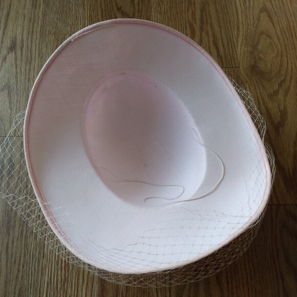 Vintage Pale Pink Hat with Mesh Bow and Net Veiling Fancy Formal Wedding - Picture 5 of 9
